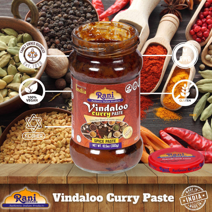 Rani Vindaloo Curry Cooking Spice Paste, Hot! 10.5oz (300g) Glass Jar ~ No Colors | All Natural | NON-GMO | Kosher | Vegan | Gluten Free | Indian Origin