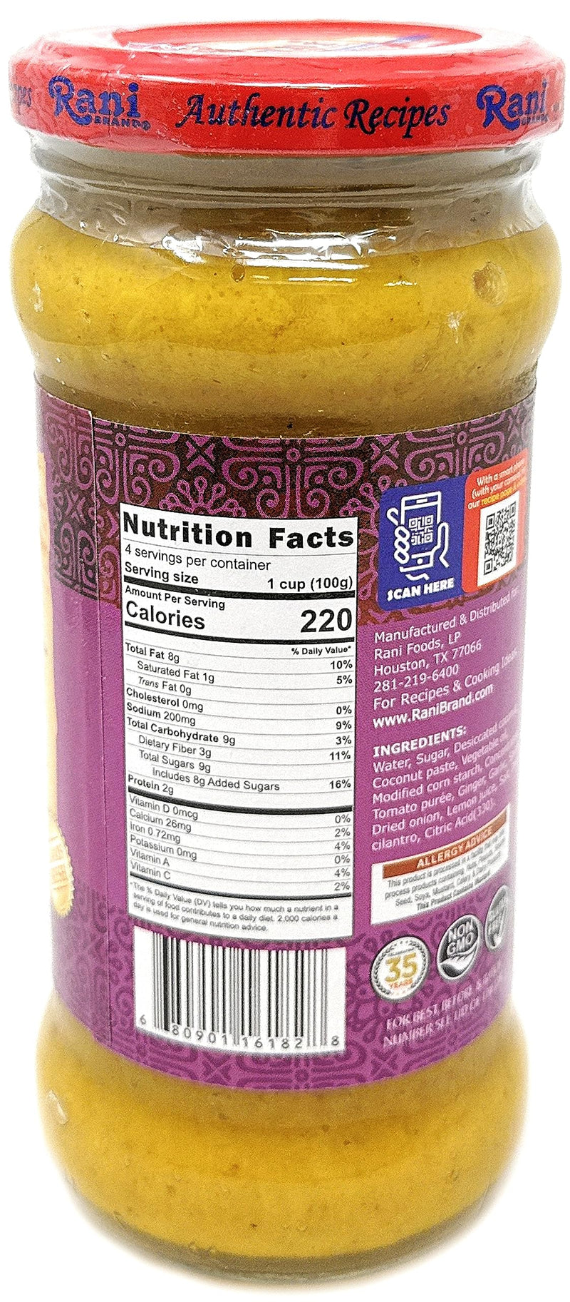 Rani Korma Curry Vegan Simmer Sauce (Rich Coconut, Onion, Garlic & Spices) 14oz (400g) Glass Jar, Pack of 5 +1 FREE ~ Easy to Use | Vegan | No Colors | All Natural | NON-GMO | Gluten Free | Indian Origin