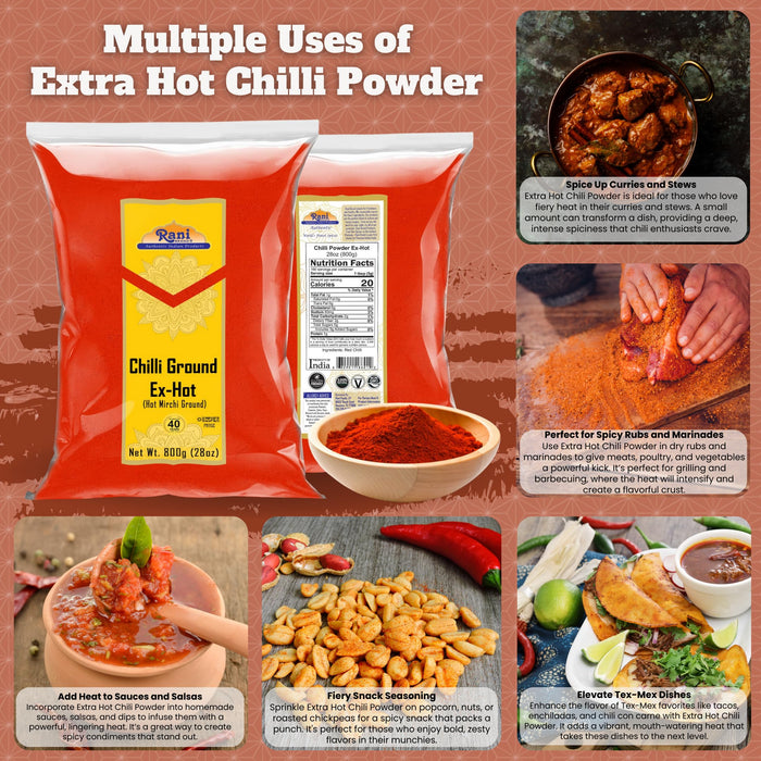 Rani Extra Hot Chilli Powder Indian Spice 28oz (800g) ~ All Natural | Salt-Free | Vegan | No Colors | Gluten Friendly | NON-GMO | Kosher