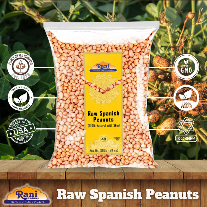 Rani Raw Spanish Peanuts 100% Natural with Skin (uncooked, unsalted) 28oz (1.75lbs) 800g ~ Vegan | Gluten Friendly | Fresh Product of USA | Kosher | Red-brown Skin