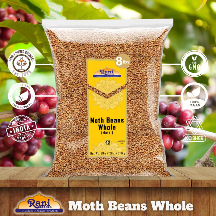 Rani Moth Beans Whole 128oz (8lbs) 3.63kg Bulk ~ All Natural | Gluten Friendly | Non-GMO | Kosher | Vegan | Indian Origin