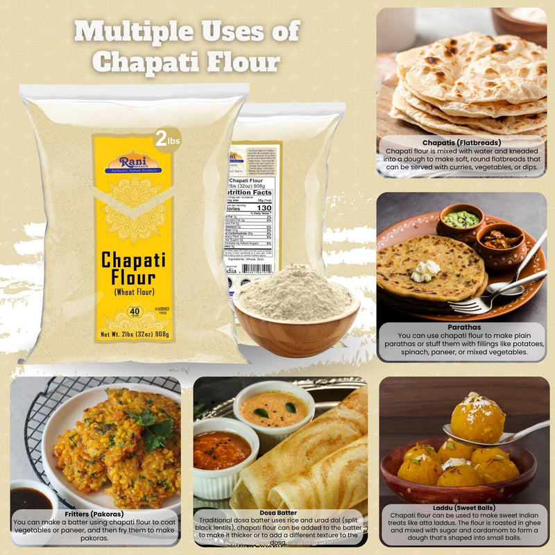 Rani Chapati Flour (100% Pure Whole Wheat Atta), For Making Roti & Indian Breads 32oz (2lbs) 908g ~ All Natural | Vegan | No Salt or Colors | NON-GMO | Kosher | Indian Origin