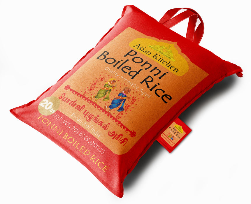 Asian Kitchen Ponni Boiled Rice 20-Pound Bag, 20lbs (9.08kg) Short Grain Par Boiled Rice ~ Natural | Gluten Friendly | Vegan