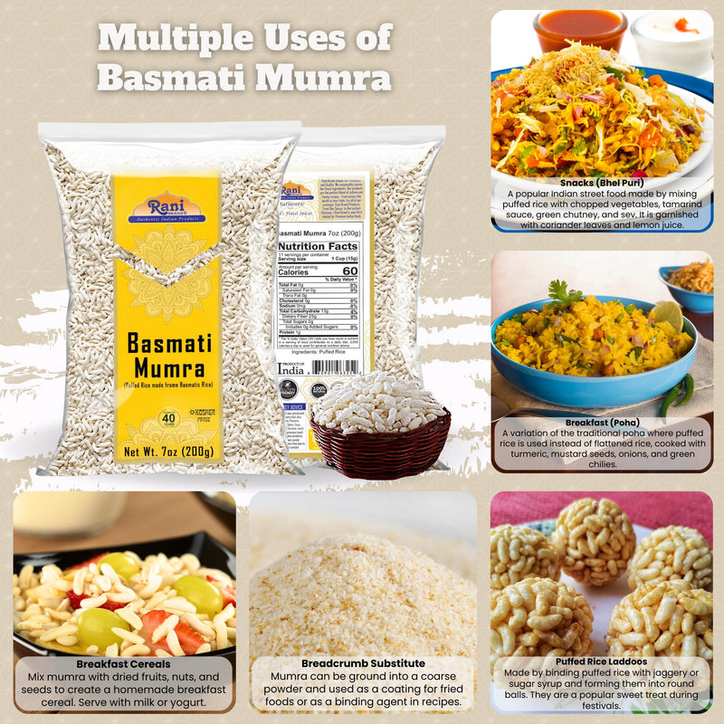 Rani Basmati Mamra (Puffed Rice) 7oz (200g) ~ All Natural, Indian Origin | No Color | Gluten Friendly | Vegan | NON-GMO | Kosher | No Salt or fillers