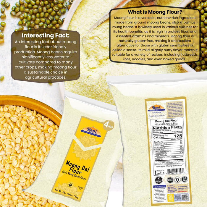 Rani Moong Flour (Mung Bean Flour, Green Gram Flour) 64oz (4lbs) 1.81kg Bulk ~ All Natural | Vegan | Gluten Friendly | NON-GMO | Kosher | Indian Origin