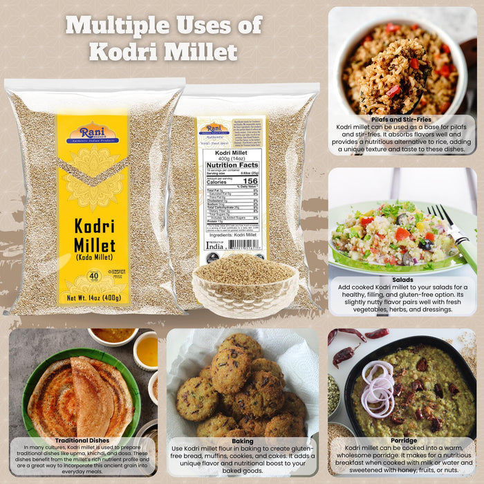 Rani Kodri (Polished Kodo Millet Seeds) Ancient Grains 400g (14oz) ~ All Natural | Gluten Friendly | NON-GMO | Kosher | Vegan | Indian Origin (Varagu / Kodra / Harka)