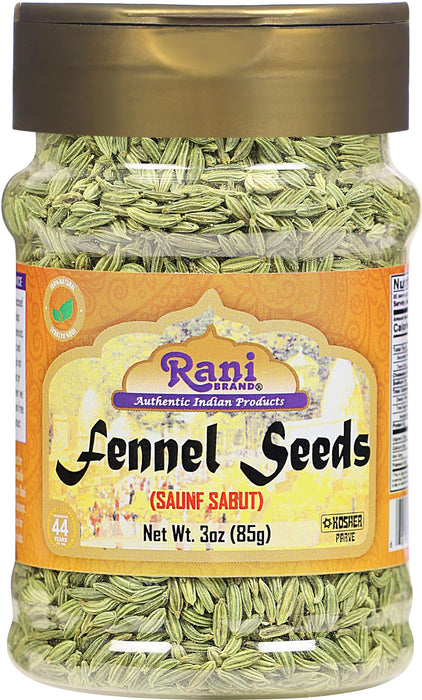 Rani Fennel Seeds (Saunf Sabut) Whole Spice 3oz (85g) PET Jar ~ All Natural | Gluten Friendly | NON-GMO | Kosher | Vegan | Indian Origin