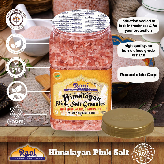 Rani Himalayan Pink Salt Granules (84 Essential Trace Minerals) 64oz (4lbs) 1.81kg PET Jar ~ All Natural | Vegan | Gluten Friendly | NON-GMO | Kosher | Indian Origin