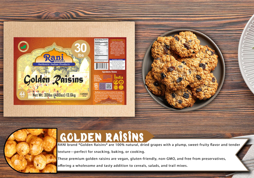 Rani Golden Raisins 480oz (30lbs) 13.6kg Bulk Box ~ All Natural | Gluten Friendly | NON-GMO | Kosher | Vegan | Product of USA