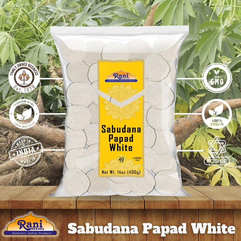 Rani Sabudana (Sago) Papad White 14oz (400g) ~ All Natural, No Preservatives | Vegan | Gluten Friendly | NON-GMO | Kosher | Indian Origin