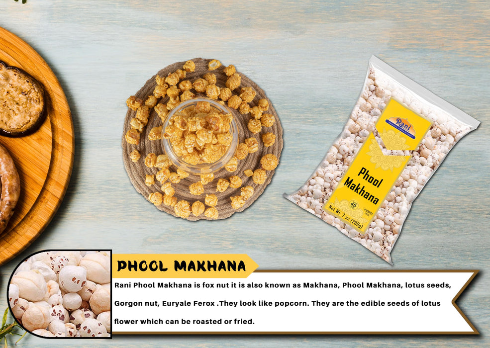 Rani Jumbo Phool Makhana (Fox Nut/Popped Lotus Seed) Plain Raw Uncooked 7oz (200g) ~ All Natural | Vegan | No Colors | Gluten Friendly | NON-GMO | Kosher | Indian Origin