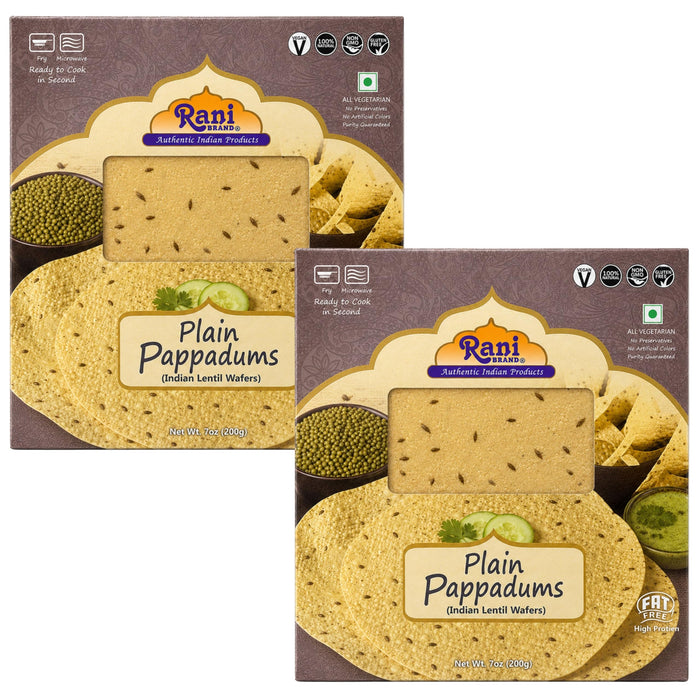 Rani Pappadums (Indian Lentil Wafer Snack) Plain Papad 7oz (200g) Approximately 15pc, 7 inches, Pack of 2 ~ All Natural | Gluten Friendly | NON-GMO