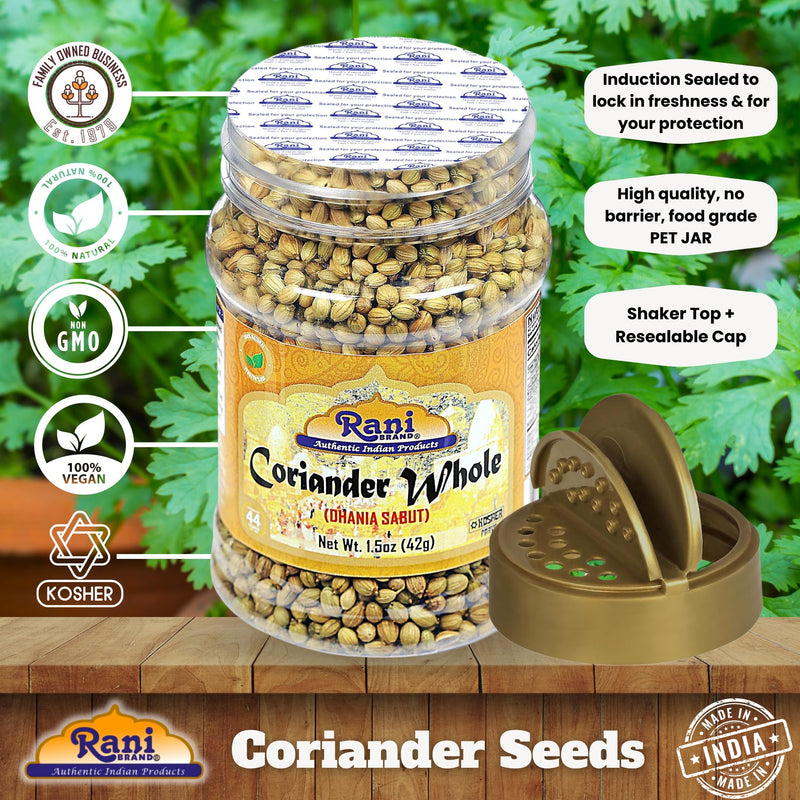 Rani Coriander (Dhania) Seeds Whole, Indian Spice 1.5oz (42g) PET Jar ~ All Natural | Gluten Friendly | NON-GMO | Vegan | Kosher | Indian Origin