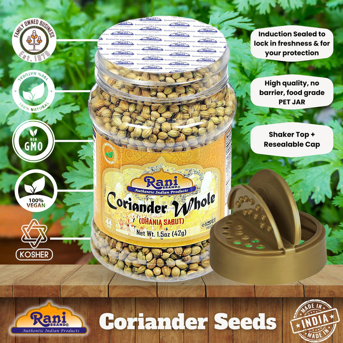 Rani Coriander (Dhania) Seeds Whole, Indian Spice 1.5oz (42g) PET Jar ~ All Natural | Gluten Friendly | NON-GMO | Vegan | Kosher | Indian Origin