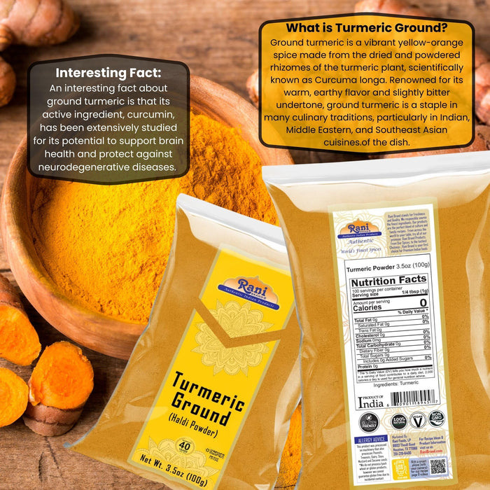 Rani Turmeric (Haldi) Root Powder Spice, (High Curcumin Content) 3.5oz (100g) ~ All Natural | 100% Pure, Salt Free | Vegan | Gluten Friendly | NON-GMO | Kosher | Indian Origin