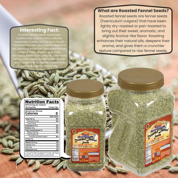 Rani Roasted Fennel Seeds (Bhuna Saunf Sabut) Whole Spice 80oz (5lbs) 2.27kg Bulk PET Jar ~ All Natural | Gluten Friendly | NON-GMO | Kosher | Vegan | Indian Origin