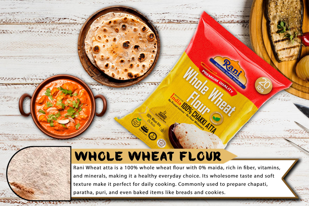 Rani Chapati Flour (100% Pure Whole Wheat Chakki Atta), For Making Roti & Indian Breads 320oz (20lbs) 9.08kg Bulk ~ Stone Ground, All Natural | Vegan | No Salt or Colors | NON-GMO | Indian Origin