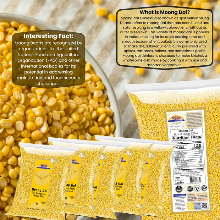 Rani Moong Dal (Split Mung Beans Without Skin) Lentils Indian 128oz (8lbs) 3.63kg x Pack of 5 (Total 40lbs) Bulk ~ All Natural | Gluten Friendly | Non-GMO | Kosher | Vegan | Indian Origin