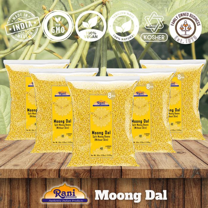 Rani Moong Dal (Split Mung Beans Without Skin) Lentils Indian 128oz (8lbs) 3.63kg x Pack of 5 (Total 40lbs) Bulk ~ All Natural | Gluten Friendly | Non-GMO | Kosher | Vegan | Indian Origin