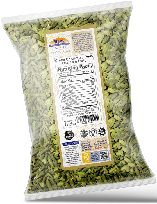 Rani Green Cardamom Pods Spice (Hari Elachi) 48oz (3lbs) 1.36kg Bulk ~ All Natural | Vegan | Gluten Friendly | NON-GMO | Product of India