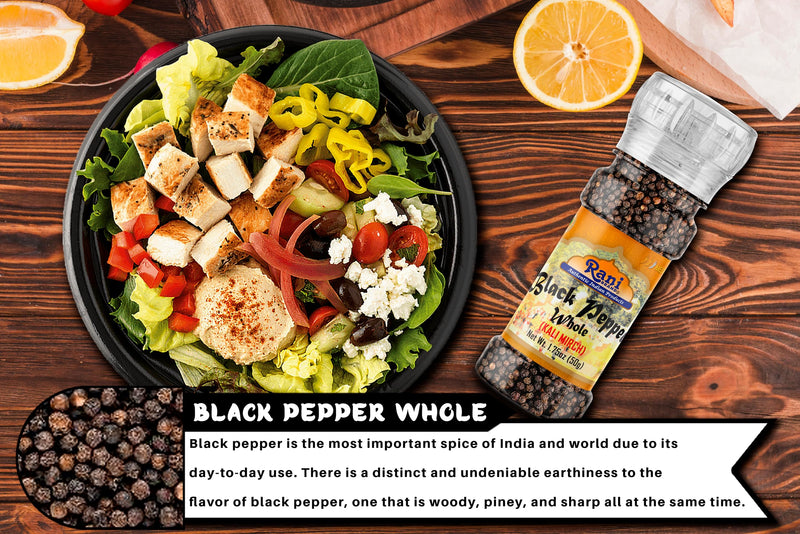 Rani Black Pepper Whole (Peppercorns), Premium Bold Tellicherry Quality 1.8oz (51g) Grinder Bottle ~ All Natural | Gluten Friendly | Non-GMO | Kosher | Product of Vietnam | Perfect size for Grinders!