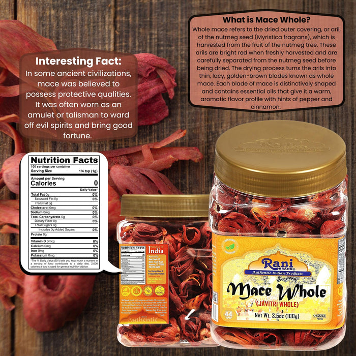 Rani Mace Whole (Javathri), Spice 3.5oz (100g) PET Jar ~ All Natural | Vegan | Gluten Friendly | NON-GMO | Kosher | Indian Origin