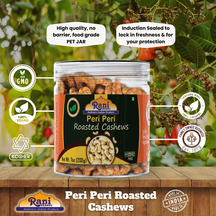 Rani Peri Peri Roasted Cashews 7oz (200g) PET Jar, Non-Fried, Oil Free ~ All Natural | Vegan | Gluten Friendly | NON-GMO | Kosher | Air Roasted, Crunchy & Flavorful