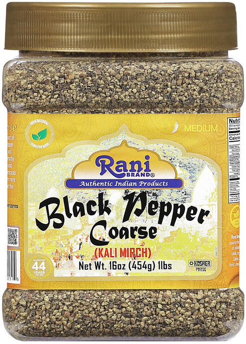 Rani Black Pepper Coarse Ground 28 Mesh (Table Grind), 16oz (1lb) 454g PET Jar ~ All Natural | Vegan | Gluten Friendly | NON-GMO | Kosher