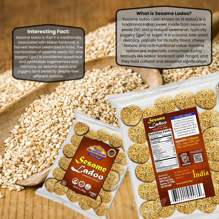 Rani Sesame Ladoo (Round Sesame Brittle Candy) 7oz (200g) x Pack of 20 ~ All Natural | Vegan | No colors | Gluten Friendly | Indian Origin