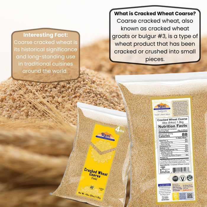 Rani Cracked Wheat Coarse (Fada / Commonly called Bulgur #3) 4lb (64oz)~ All Natural | Vegan | No Colors | NON-GMO | Kosher | Indian Origin