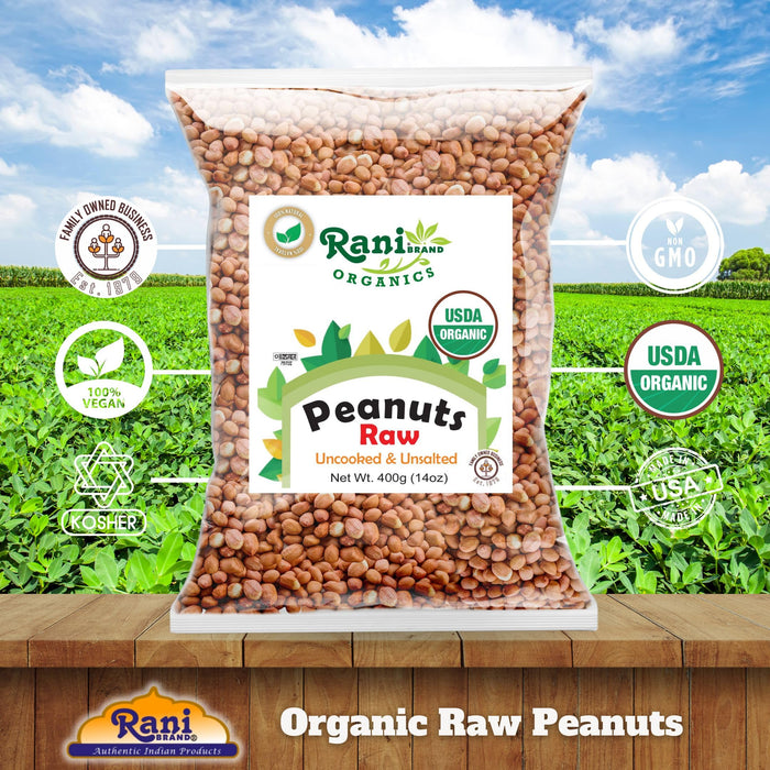 Rani Organic Peanuts, Raw Whole With Skin (uncooked, unsalted) 14oz (400g) ~ All Natural | Vegan | Gluten Friendly | Fresh Product of USA | USDA Certified Organic ~ Spanish Grade Groundnut / Red-skin