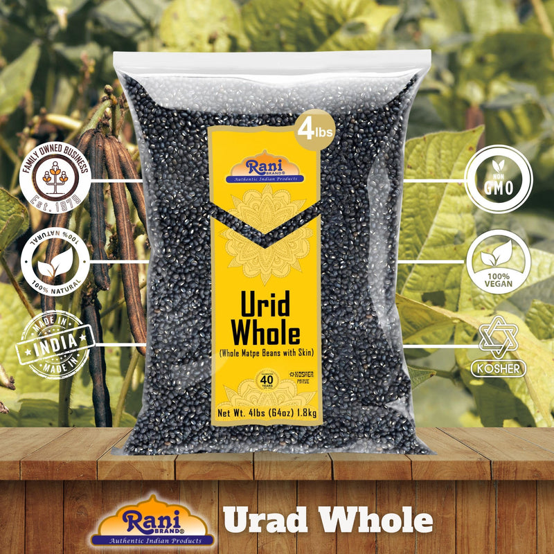 Rani Urid/Urad Whole Black (Matpe Beans with Skin) Indian Lentils 64oz (4lbs) 1.81kg Bulk~ All Natural | Gluten Friendly | NON-GMO | Kosher | Vegan | Indian Origin
