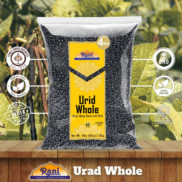 Rani Urid/Urad Whole Black (Matpe Beans with Skin) Indian Lentils 64oz (4lbs) 1.81kg Bulk~ All Natural | Gluten Friendly | NON-GMO | Kosher | Vegan | Indian Origin