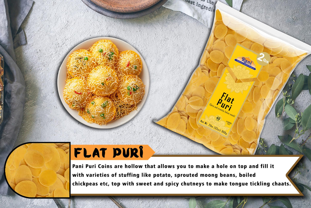 Rani Pani Puri Coins 32oz (2lbs) 907g, Bulk Pack 330-335 Coins ~ Uncooked, Microwaveable wheat and Semolina Coins ~ All Natural | Vegan | NON-GMO | Kosher