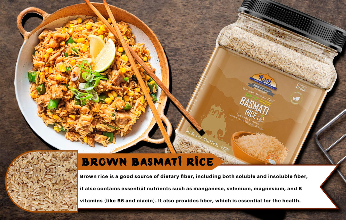 Rani Brown Basmati Rice Extra Long Aged 64oz (4lbs) 1.81kg PET Jar ~ All Natural | Gluten Friendly | Vegan | Indian Origin | Kosher | Export Quality