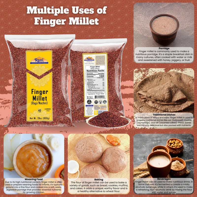 Rani Ragi Finger Millet (Eleusine Coracana) Whole Ancient Grain Seeds 28oz (800g) ~ All Natural | Gluten Friendly | NON-GMO | Kosher | Vegan | Indian Origin