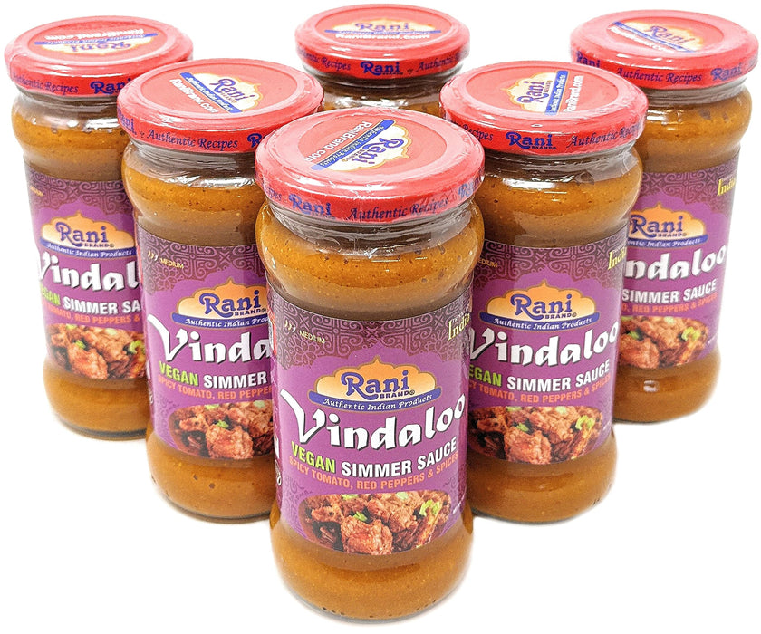 Rani Vindaloo Vegan Simmer Sauce (Spicy Tomato, Red Peppers & Spices) 14oz (400g) Glass Jar, Pack of 5 +1 FREE ~ Easy to Use | Vegan | No Colors