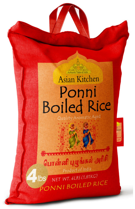 Asian Kitchen Ponni Boiled Rice 4-Pound Bag, 4lbs (1.81kg) Short Grain Par Boiled Rice ~ All Natural | Gluten Friendly | Vegan