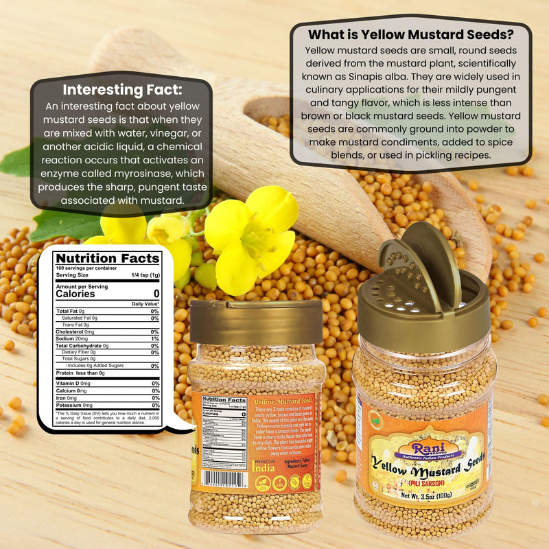 Rani Yellow Mustard Seeds Whole Spice 3.5oz (100g) Jar ~ Ideal for Pickling, Dressing and Making Ground Mustard for Cooking, All Natural | Vegan | Gluten Friendly | NON-GMO | Kosher | Indian Origin