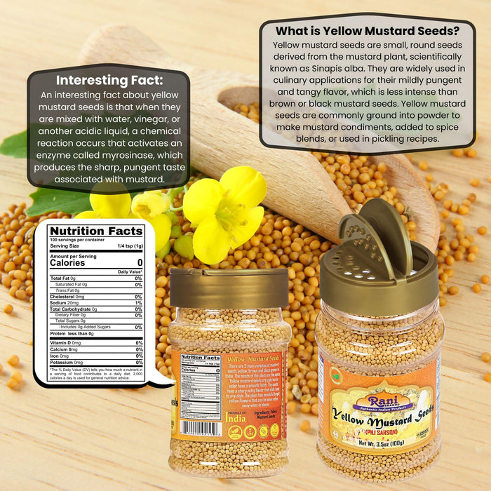 Rani Yellow Mustard Seeds Whole Spice 3.5oz (100g) ~ All Natural | Vegan | Gluten Friendly | NON-GMO | Kosher | Indian Origin