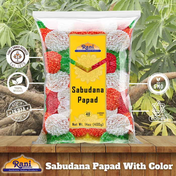 Rani Sabudana (Sago) Papad with Colors 14oz (400g) ~ Vegan | Gluten Friendly | NON-GMO | Indian Origin