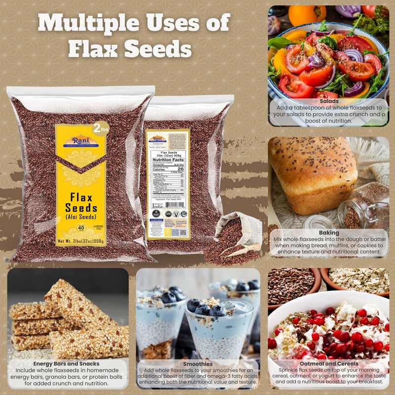 Rani Flax Seeds Whole Raw (Alsi, Linum usitatissimum) 32oz (2lbs) 908g ~ All Natural | Gluten Friendly | Non-GMO | Kosher | Vegan | Indian Origin