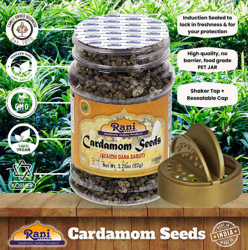 Rani Cardamom (Elachi) Decorticated Seeds Indian Spice 3.25oz (92g) PET Jar~ All Natural | Vegan | Gluten Friendly | NON-GMO | Kosher | Indian Origin