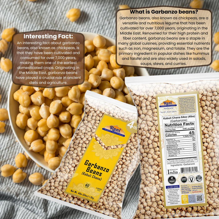 Rani Garbanzo Beans (Kabuli Chana) 64oz (4lbs) 1.81kg ~ All Natural | Vegan | Gluten Friendly | NON-GMO | Kosher | Indian Origin