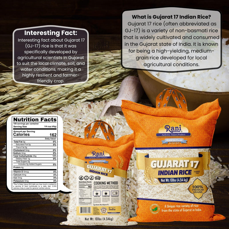 Rani Gujarat 17 Indian Rice 160oz (10lbs) 4.54kg Cloth Bag ~ All Natural | Gluten Friendly | Vegan | Kosher | Export Quality | Indian Origin
