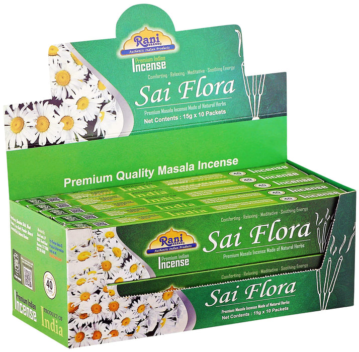 Rani Sai Flora Incense (Premium Masala Incense Made of Natural Herbs) 15g x 10 Packets ~ Total of 100 Incense sticks | For Puja Purposes | Indian Origin