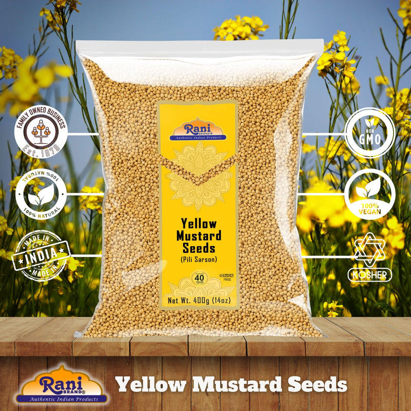 Rani Yellow Mustard Seeds Whole Spice 14oz (400g) ~ Ideal for Pickling, Dressing and Making Ground Mustard for Cooking, All Natural | Vegan | Gluten Friendly | NON-GMO | Kosher | Indian Origin