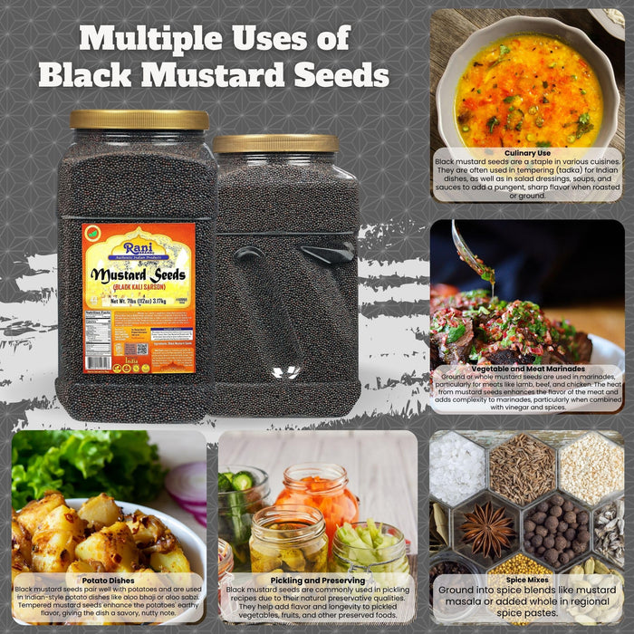 Rani Black Mustard Seeds Whole Spice (Kali Rai) 112oz (7lbs) 3.18kg Bulk PET Jar ~ All Natural | Gluten Friendly | NON-GMO | Vegan | Kosher | Indian Origin