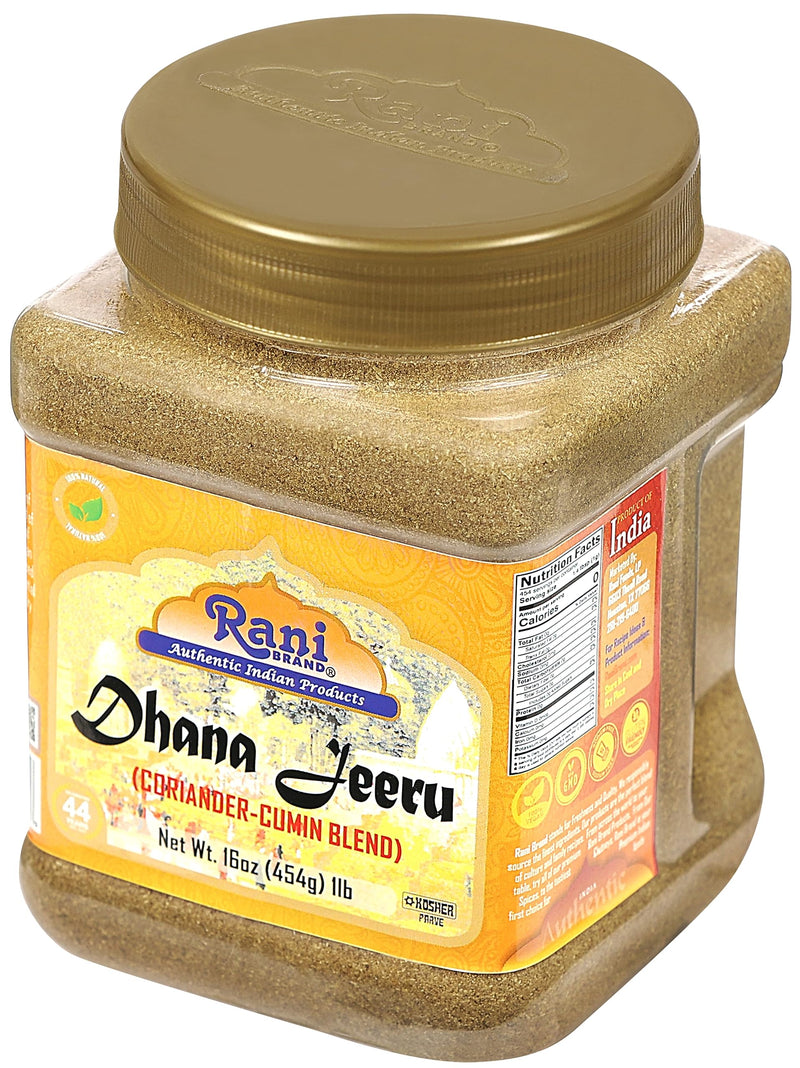 Rani Dhana-Jeeru (Coriander-Cumin Blend 50-50) Powder 16oz (1lb) 454g PET Jar ~ All Natural | Salt Free | Vegan | Gluten Friendly | NON-GMO | Kosher | Indian Origin