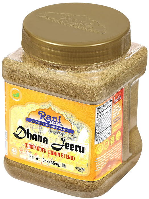 Rani Dhana-Jeeru (Coriander-Cumin Blend 50-50) Powder 16oz (1lb) 454g PET Jar ~ All Natural | Salt Free | Vegan | Gluten Friendly | NON-GMO | Kosher | Indian Origin